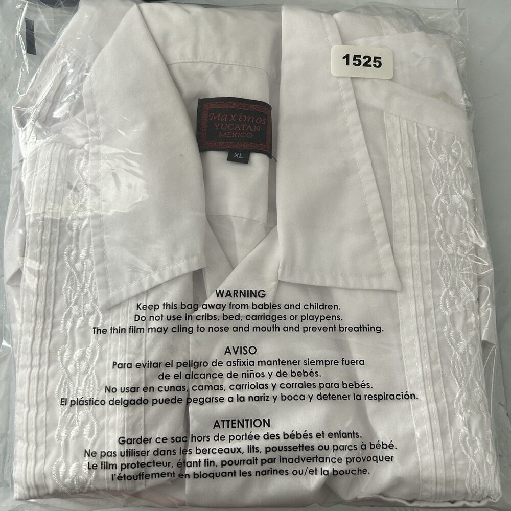 Maximos Yucatan Guayabera Shirt Adult XL White Polyester Blend 4 Pocket Mexico - Picture 14 of 14